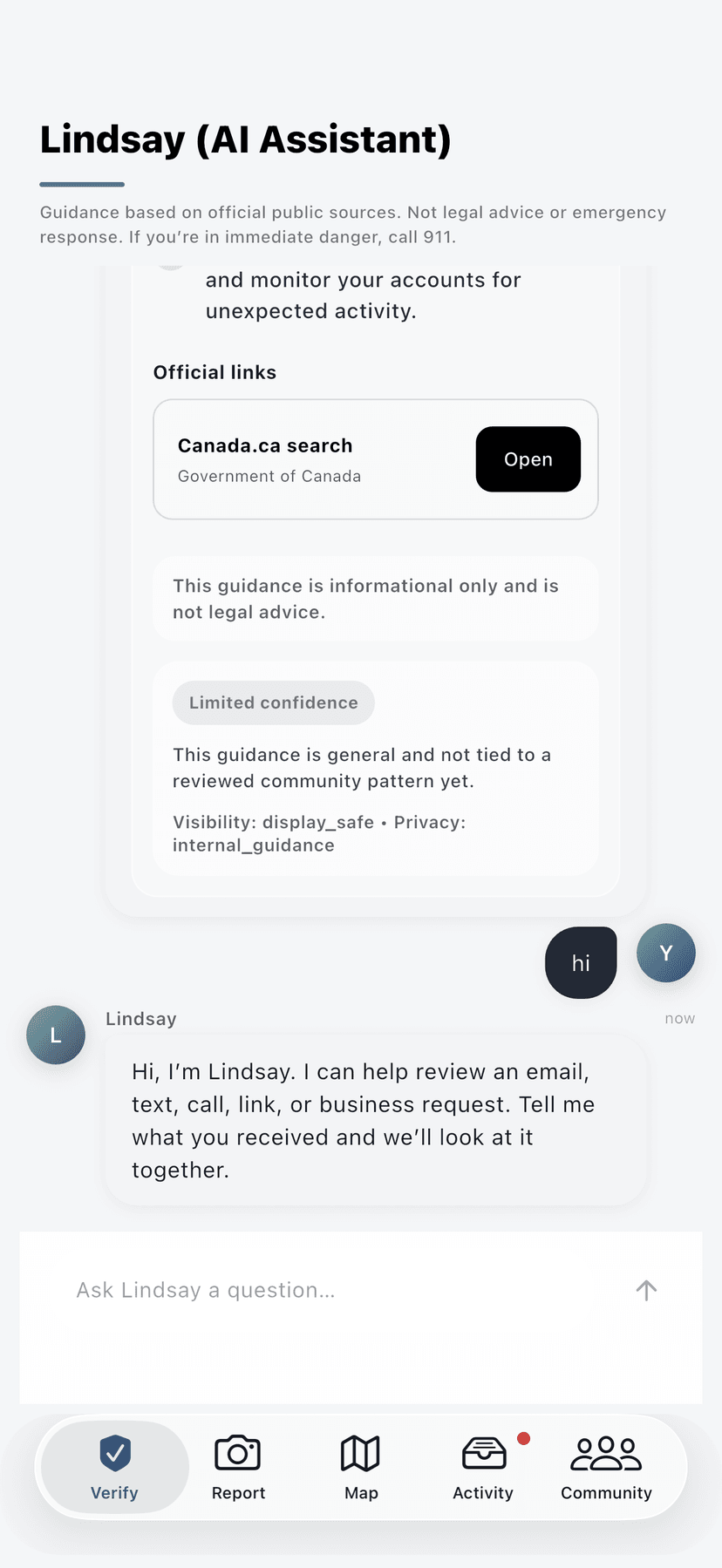 Lindsay AI Assistant — context-aware guidance for uncertain situations